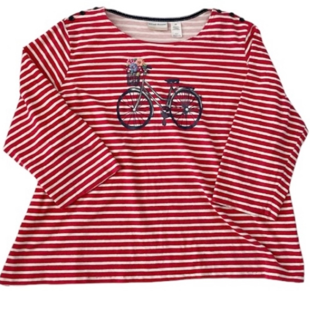 Vintage Alfred Dunner Red & White Striped Embroidered Top